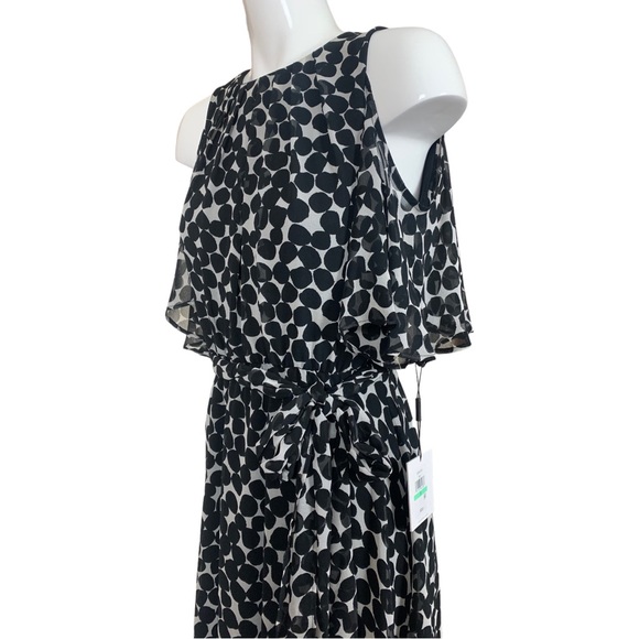 Calvin Klein Polka Dot Print Cold Shoulder Dress with Tie Belt Size 8 NWT - Picture 6 of 11